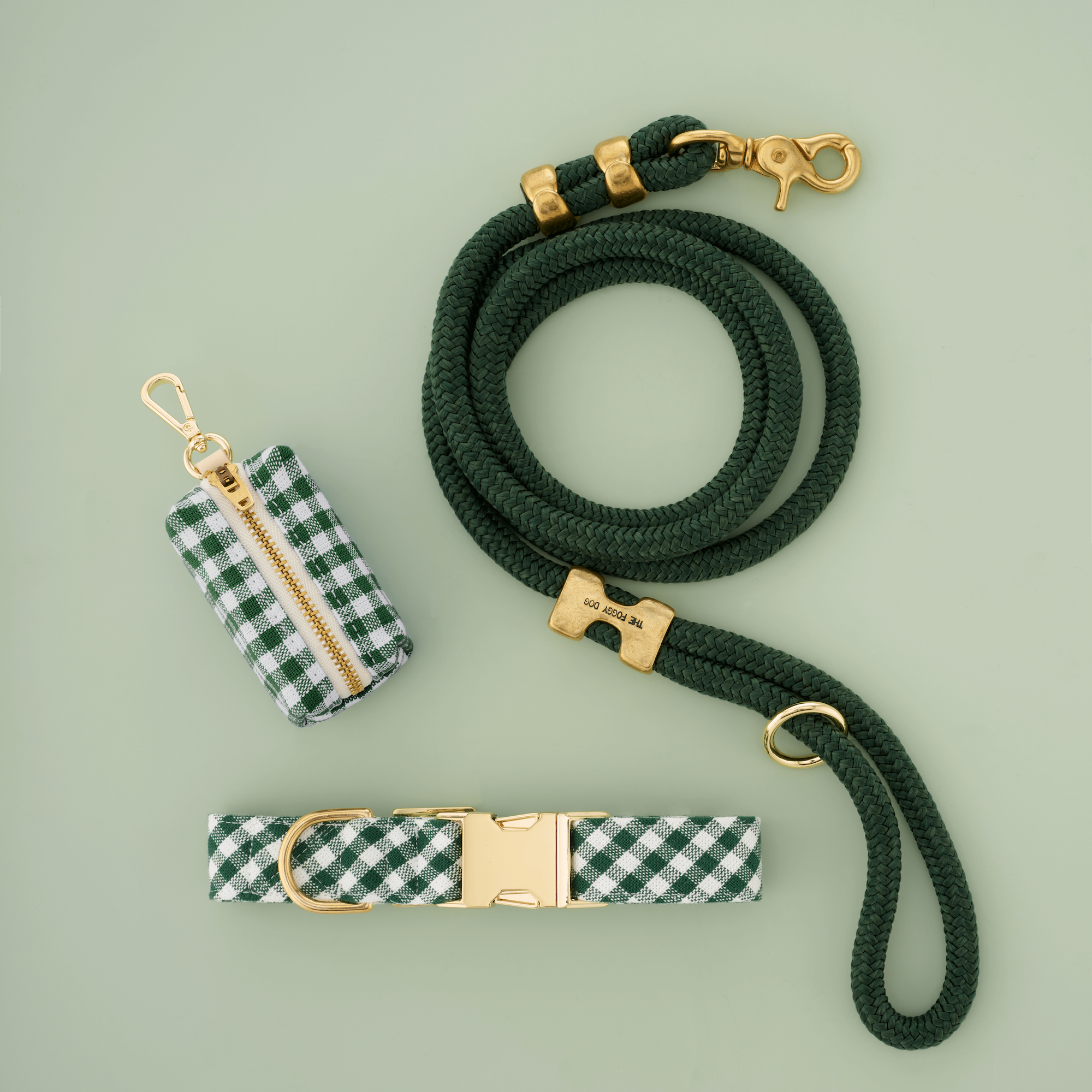 Evergreen Gingham Collar Walk Set